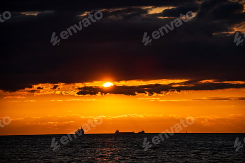 Preview: Clear Sky With Dramatic Clouds Over The Lake In Sunset. Countryside Lake Landscape