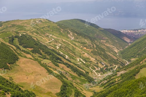 Preview: Scenic Landscape View In Albanian Mountain, Ohrid Lake In The Background.