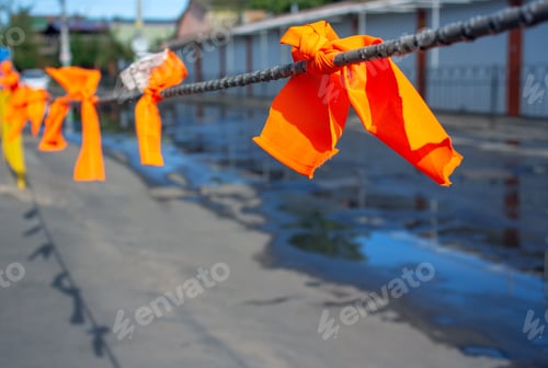 Preview: Dangerous Area Marked With Orange Ribbons