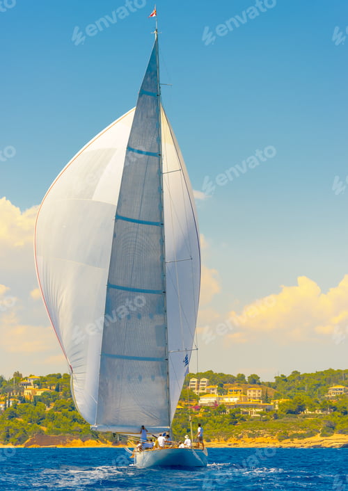 Preview: Classic Wooden Sailing Boat In A Race, Spetses Island In Greece