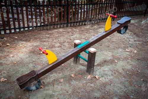 Preview: Empty Seesaws Children Park Toys On An Amusement Park In Autumn.