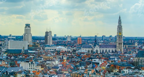 Preview: View Over Antwerp With Cathedral Of Our Lady Taken From The Top Of Mas Museum.