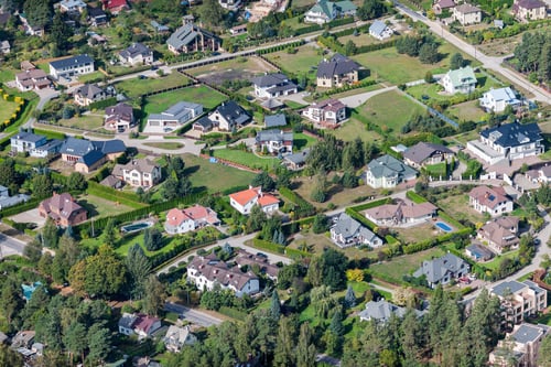 Aerial View Over The Residential Area Aerial View Over The Residential Area