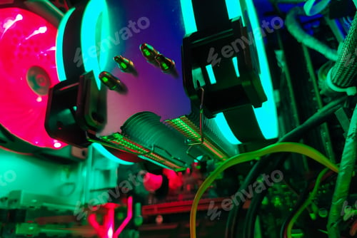 Preview: Modern Computer Air Cooling With Multi-Colored Led Backlight-Fans, Cooling Radiators, Cables