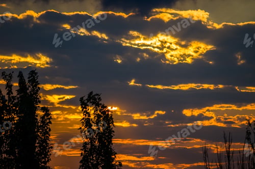 Preview: Landscape With Dramatic Light - Beautiful Golden Sunset With Saturated Sky And Clouds.