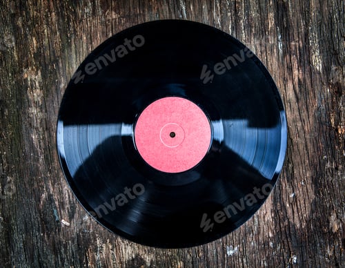 Preview: Old Vinyl Record Wooden Background Closeup