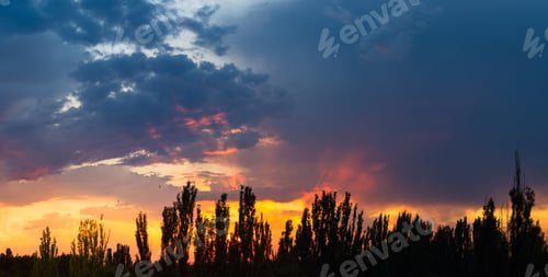 Preview: Landscape With Dramatic Light - Beautiful Golden Sunset With Saturated Sky And Clouds.