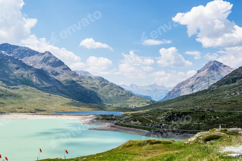 Preview: Bernina Pass, Switzerland: Glacier Of The Alps Circumstances And Black And White Lakes.