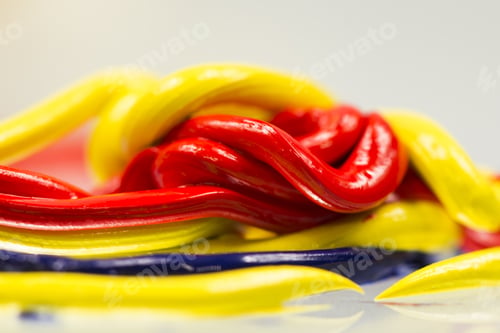 Preview: Abstract Composition With Red, Blue And Yellow Paint For Oil Painting With Reflections