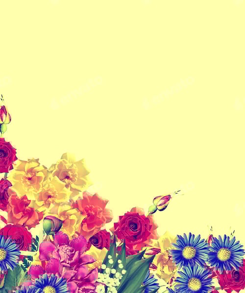 Preview: Bright Spring Flowers On A Yellow Background.