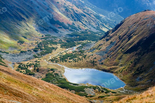 Preview: Slovakian Carpathian Mountain Lake Reflections In Autumn. Sunny Day For Hiking