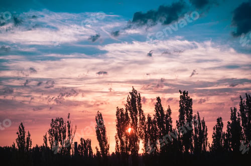 Preview: Landscape With Dramatic Light - Beautiful Golden Sunset With Saturated Sky And Clouds.