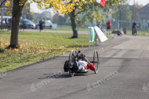 Preview: Disabled Athlete Training With His Hand Bike On A Track.