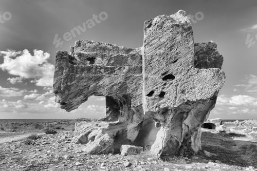 Preview: A Block Of Partially Carved Cross-Bedded Sandstone In The 'Tomb Of The Kings' Paphos, Cyprus. A