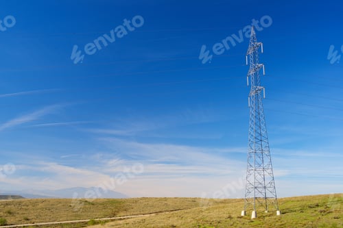 Preview: Power Line In Zaragoza Province, Aragon, Spain.