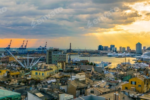 Preview: Aerial View Of The Port Of Genoa In Italy During Sunset