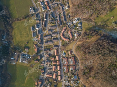 Preview: Aerial View Of Rural Town In Switzerland In Winter Time