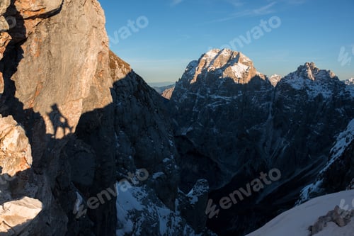 Preview: Sunset In The Mountains Above Pecol Meadow In Italy Above Mountain Pass Sella Nevea.
