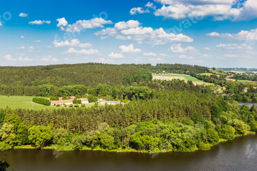 Preview: Vltava River In Deciduous Forest, Aerial View, Summer Day.