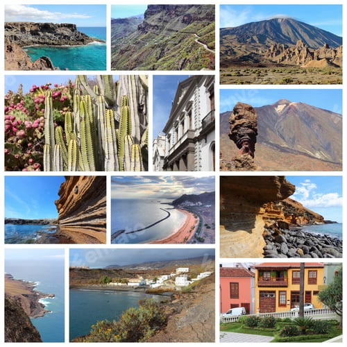 Preview: Tenerife Island Photo Collage. Travel Photos Collection With Mount Teide National Park, Teresitas