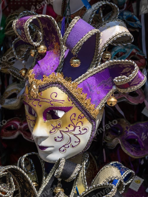 Preview: Handmade Carnival Venetian Mask In Gold, White And Purple