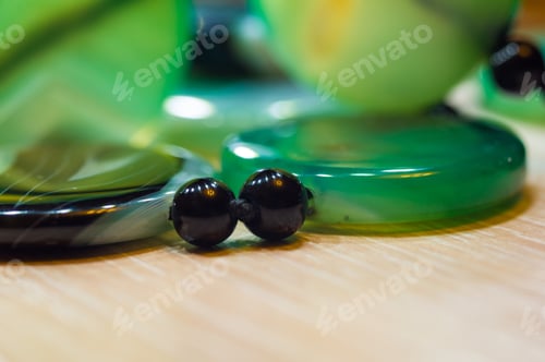 Preview: Large Polished Beads Of Beautiful Translucent Green Agate Gemstone, Macro