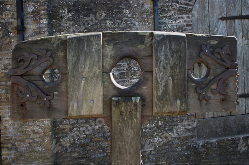 Preview: Typical Dutch Historic Fortified City With Touristic Street Furniture, Scaffold And Pillory From