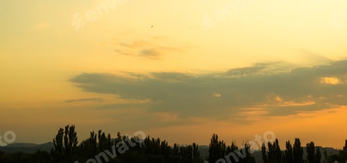 Preview: Landscape With Dramatic Light - Beautiful Golden Sunset With Saturated Sky And Clouds.
