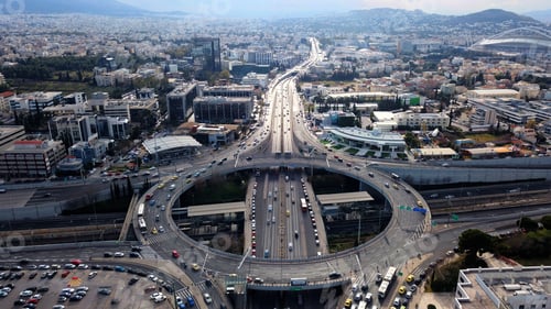 Preview: Aerial Drone Photo Of Multilevel Junction Ring Road Passing Through Dense Populated City Centre