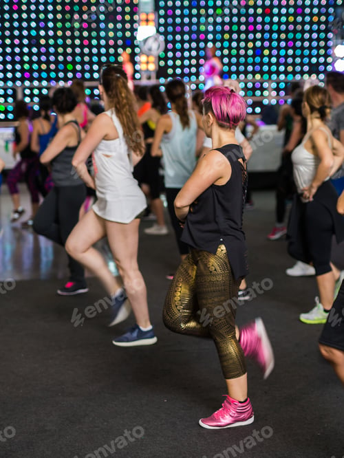 Preview: Group Of Girls At Gym: Fitness Workout With Music.