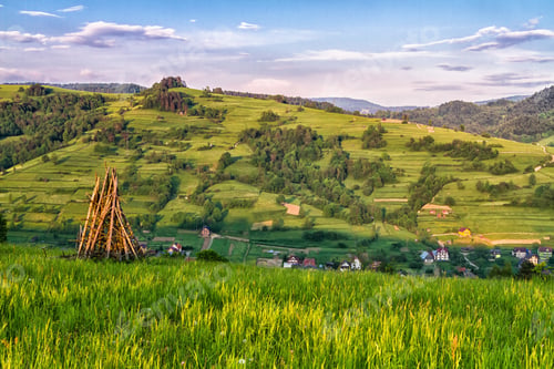 Preview: Traditional Slovenian Constructions For Drying Hay And Wood Storage, Hayrack On The Hilly Field In