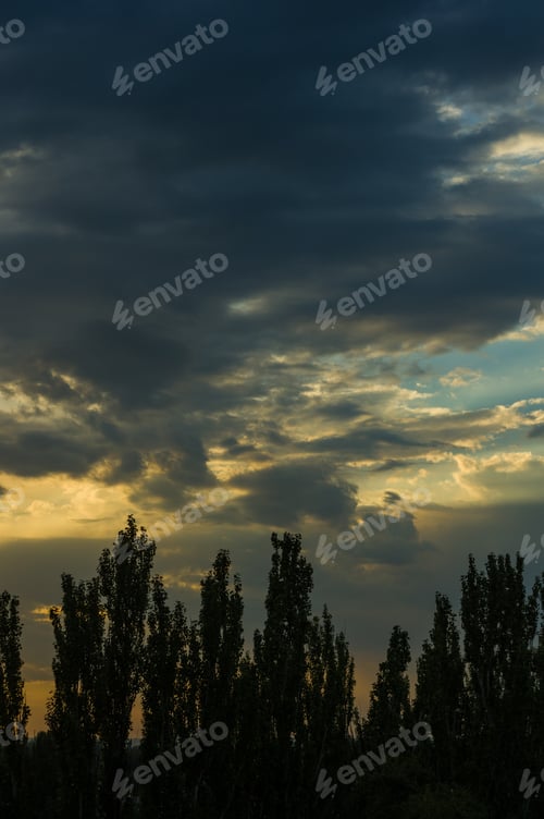 Preview: Landscape With Dramatic Light - Beautiful Golden Sunset With Saturated Sky And Clouds.