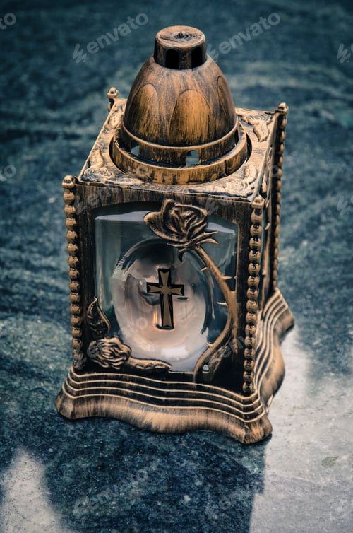 Preview: Burning Candle On Grave Background