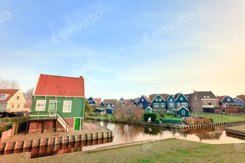 Preview: Houses Of Old Dutch Village At Sunset, Marken, The Netherlands