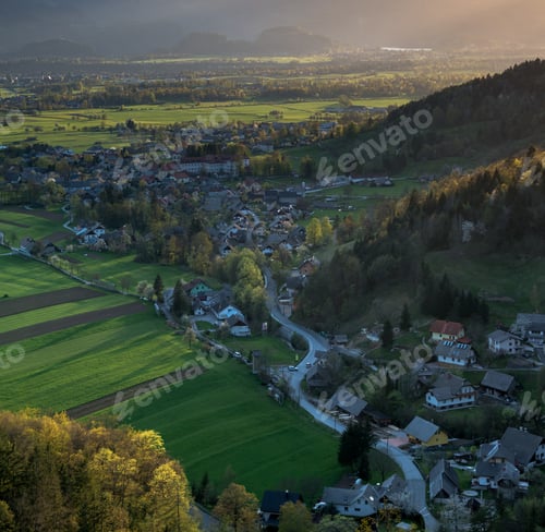 Preview: Sunset Over The Fields And Villages In Spring Time