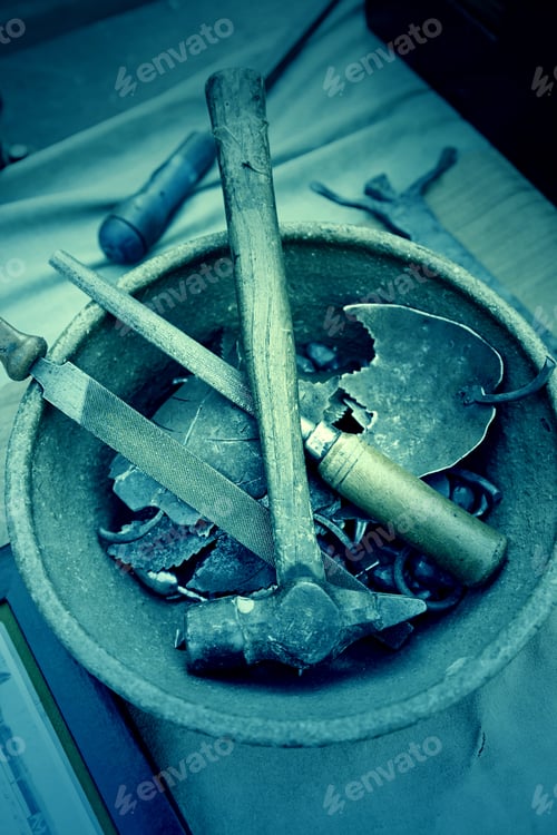 Preview: Stone Carving Tools, Detail Of Some Tools For Working Stone, Art Craft And Manual
