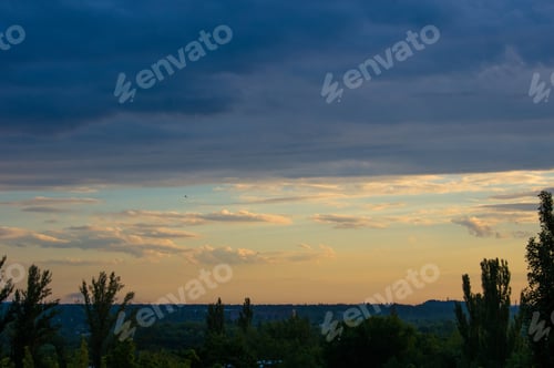 Preview: Landscape With Dramatic Light - Beautiful Golden Sunset With Saturated Sky And Clouds.