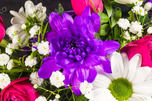 Preview: Background For A Greeting Card - Beautiful Gift Bouquet Of Various Colorful Decorative Summer