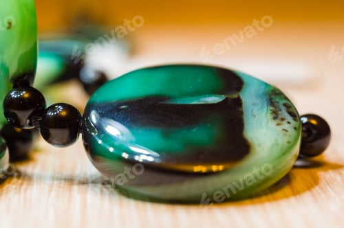 Preview: Large Polished Beads Of Beautiful Translucent Green Agate Gemstone, Macro
