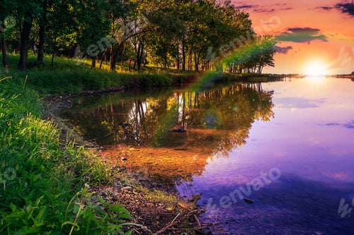 Preview: Mountain Lake And Forest On The Embankment In Evening