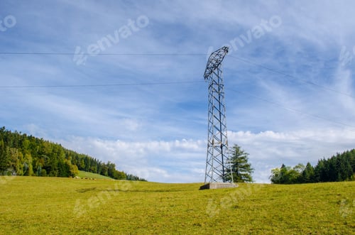 Preview: High Power Transmission Line. High Power Lines Stretch Far Off To The Horizon Near Breitenstein Am