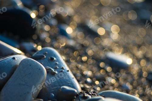 Preview: Pebble Stones On The Sea Beach, The Rolling Waves Of The Sea With Foam