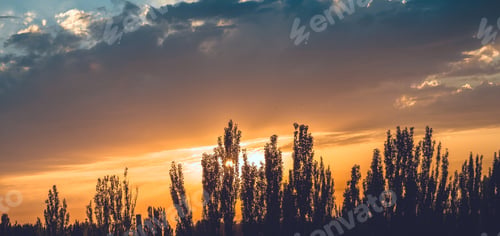 Preview: Landscape With Dramatic Light - Beautiful Golden Sunset With Saturated Sky And Clouds.