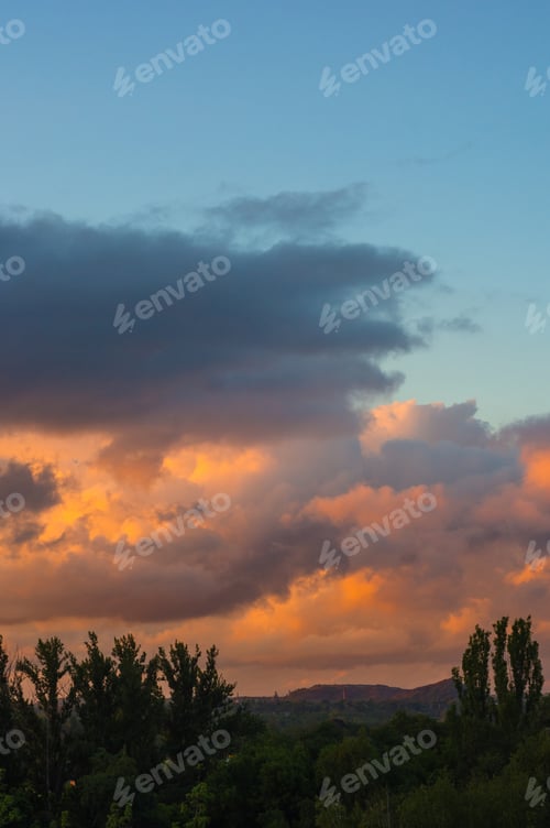 Preview: Landscape With Dramatic Light - Beautiful Golden Sunset With Saturated Sky And Clouds.