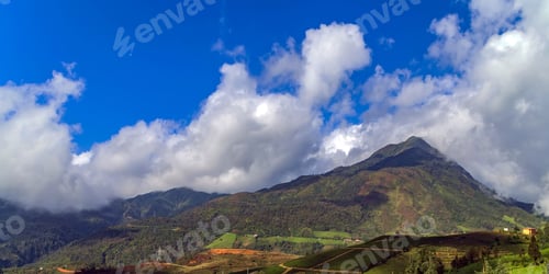 Preview: Mountain Hill Silhouette Landscape With Fog And Forest. Sunrise And Sunset In Mountains.