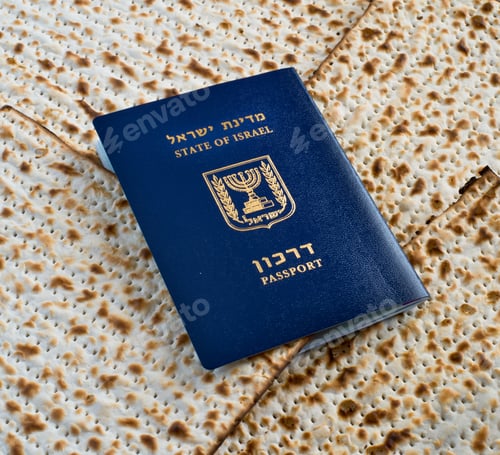 Preview: Passport Of Israel On Matzot Background.