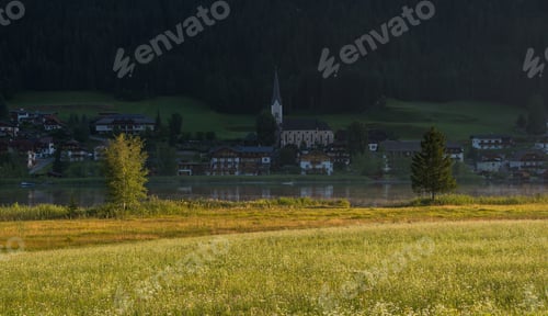 Preview: Weissensee Lake In An Early Morning And A Village