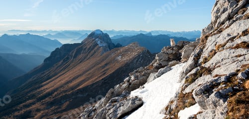 Preview: Sunset In The Mountains Above Pecol Meadow In Italy Above Mountain Pass Sella Nevea.