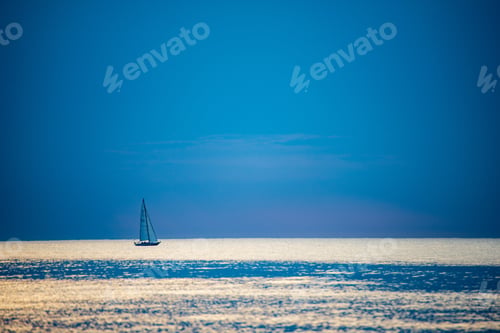 Preview: Calm Blue Sunset Over Clear Water In Baltic Sea. Minimalistic Image With Straight Horizon Line And