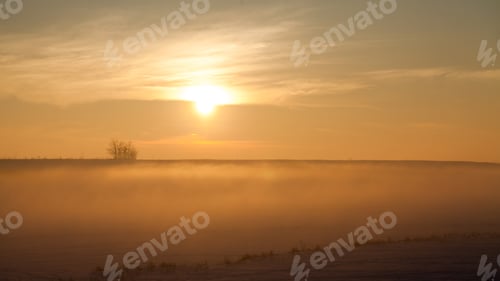 Preview: Countryside Winter Landscape At Sunset